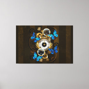 Steampunkgeere und blaue Schmetterlinge Leinwanddruck