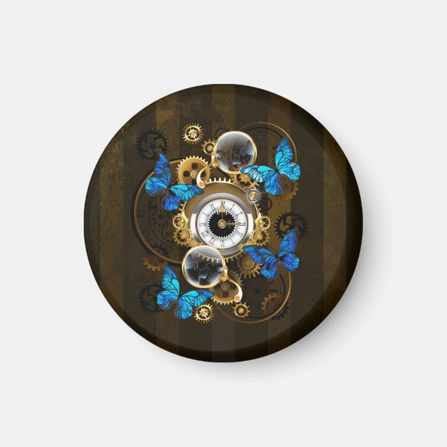 Steampunkgeere und blaue Schmetterlinge Magnet (Vorne)