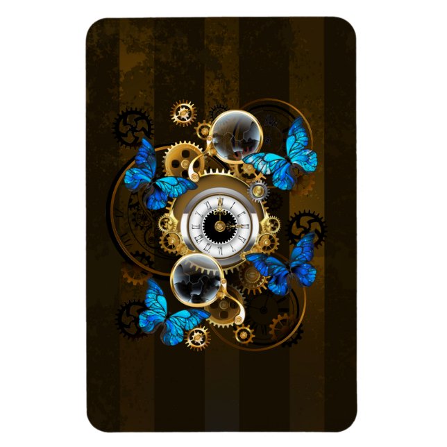 Steampunkgeere und blaue Schmetterlinge Magnet (Vertikal)