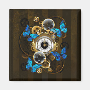 Steampunkgeere und blaue Schmetterlinge Magnet