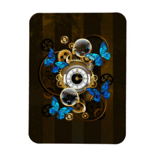 Steampunkgeere und blaue Schmetterlinge Magnet
