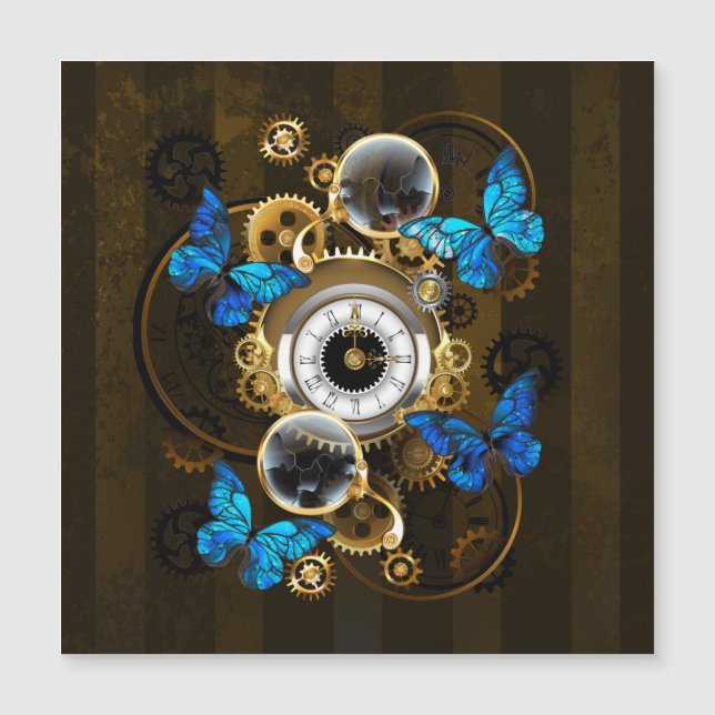 Steampunkgeere und blaue Schmetterlinge Magneteinladung