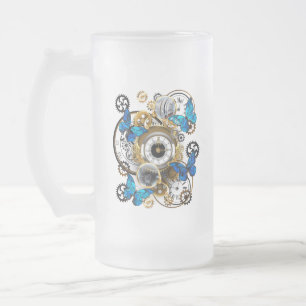 Steampunkgeere und blaue Schmetterlinge Mattglas Bierglas