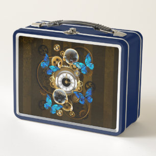 Steampunkgeere und blaue Schmetterlinge Metall Brotdose