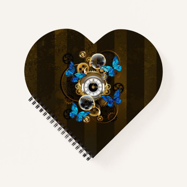 Steampunkgeere und blaue Schmetterlinge Notizbuch (Vorderseite)