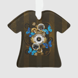 Steampunkgeere und blaue Schmetterlinge Ornament