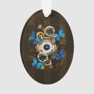 Steampunkgeere und blaue Schmetterlinge Ornament