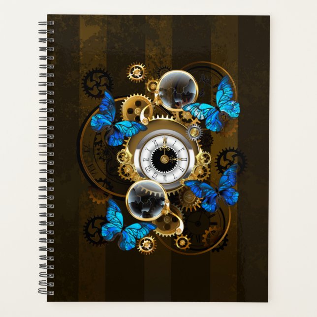 Steampunkgeere und blaue Schmetterlinge Planer (Vorderseite)