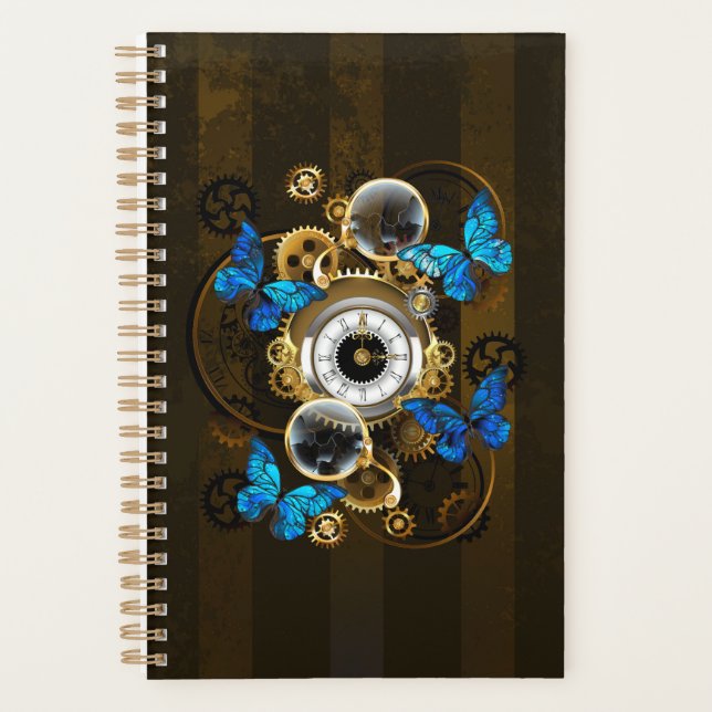 Steampunkgeere und blaue Schmetterlinge Planer (Vorderseite)