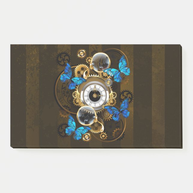 Steampunkgeere und blaue Schmetterlinge Post-it Klebezettel (Vorderseite)