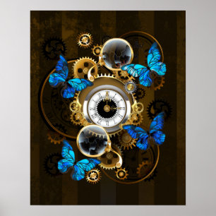 Steampunkgeere und blaue Schmetterlinge Poster