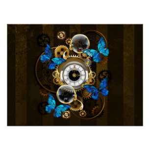 Steampunkgeere und blaue Schmetterlinge Poster