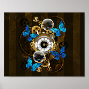 Steampunkgeere und blaue Schmetterlinge Poster