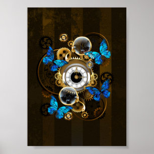 Steampunkgeere und blaue Schmetterlinge Poster