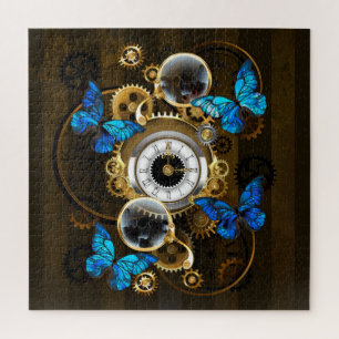 Steampunkgeere und blaue Schmetterlinge Puzzle