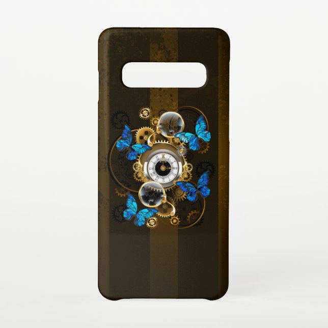 Steampunkgeere und blaue Schmetterlinge Samsung Galaxy Hülle (Rückseite)