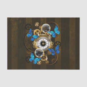 Steampunkgeere und blaue Schmetterlinge Seidenpapier