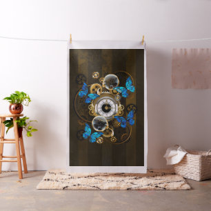 Steampunkgeere und blaue Schmetterlinge Stoff