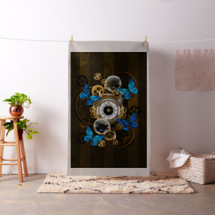 Steampunkgeere und blaue Schmetterlinge Stoff