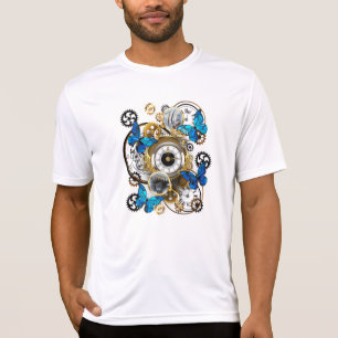 Steampunkgeere und blaue Schmetterlinge T-Shirt