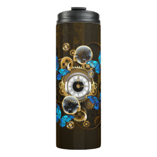 Steampunkgeere und blaue Schmetterlinge Thermosbecher