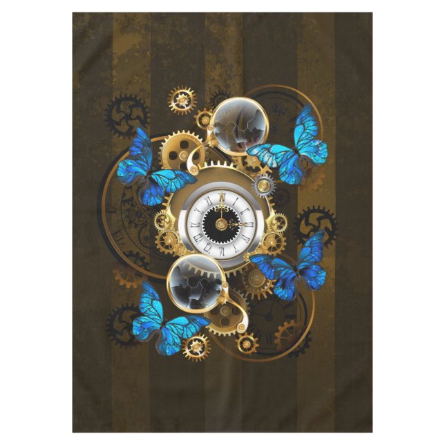 Steampunkgeere und blaue Schmetterlinge Tischdecke (Vorderseite)