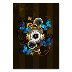 Steampunkgeere und blaue Schmetterlinge Tischnummer