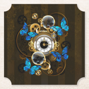 Steampunkgeere und blaue Schmetterlinge Untersetzer
