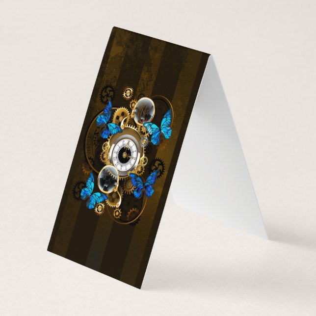 Steampunkgeere und blaue Schmetterlinge Visitenkarten (Rückseite)