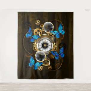 Steampunkgeere und blaue Schmetterlinge Wandteppich