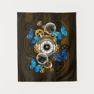 Steampunkgeere und blaue Schmetterlinge Wandteppich