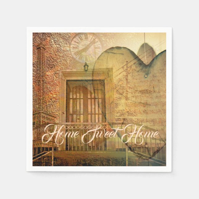 Steampunkherz, Fenster und Uhr Serviette (Vorderseite)