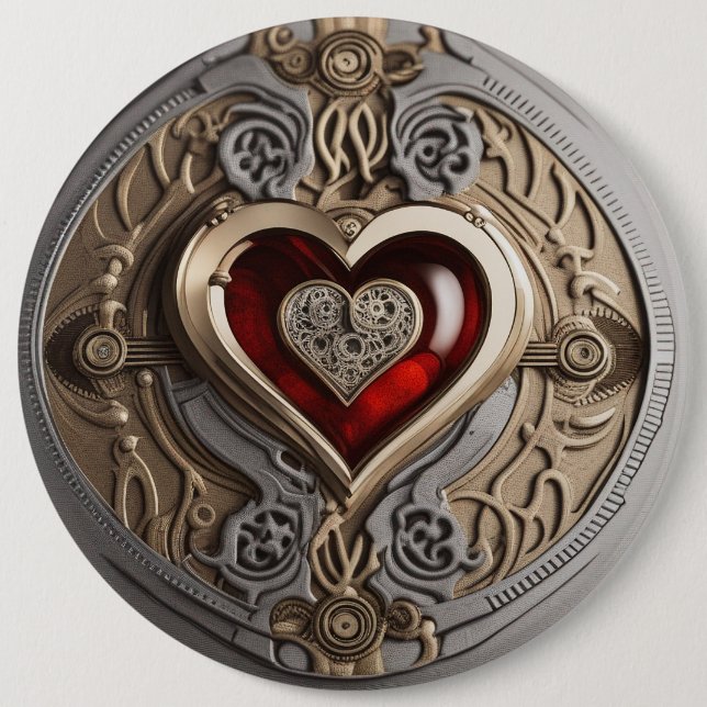 Steampunkherz - Mechanische Liebe Button (Vorderseite)