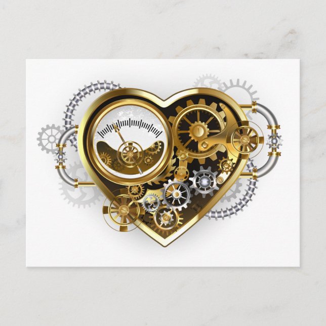 Steampunkherz mit Manometer Ankündigungspostkarte (Vorderseite)