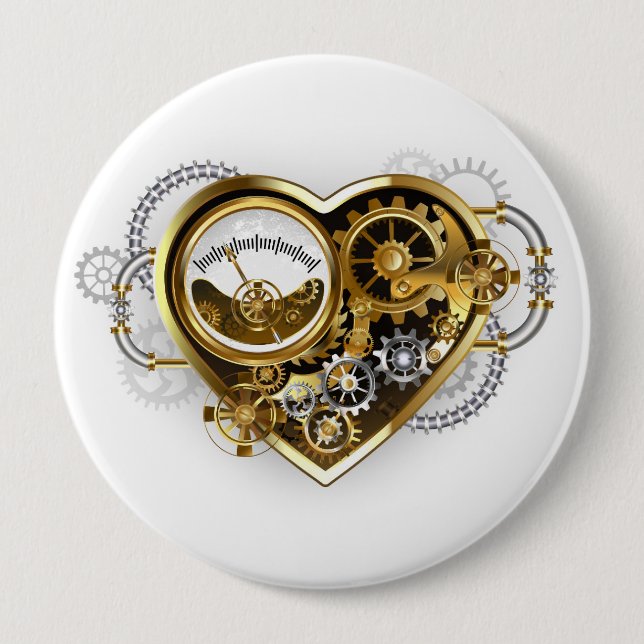 Steampunkherz mit Manometer Button (Vorderseite)