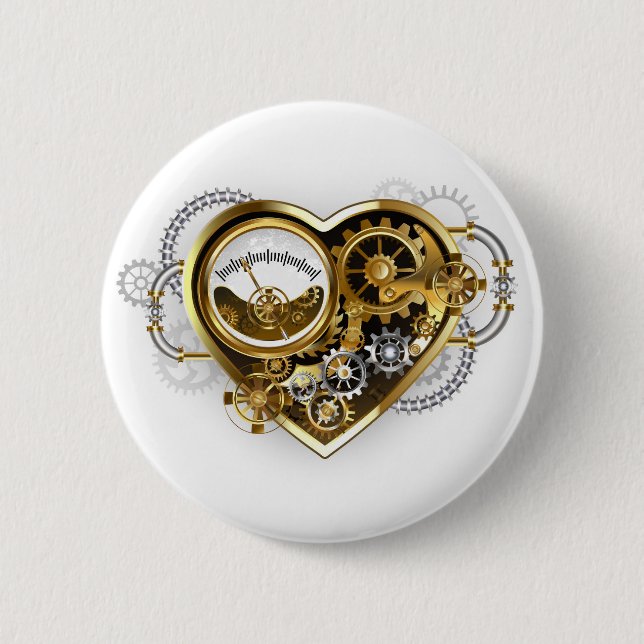 Steampunkherz mit Manometer Button (Vorderseite)