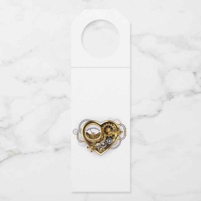 Steampunkherz mit Manometer Flaschenanhänger (Vorderseite)