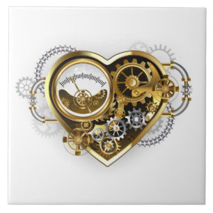 Steampunkherz mit Manometer Fliese