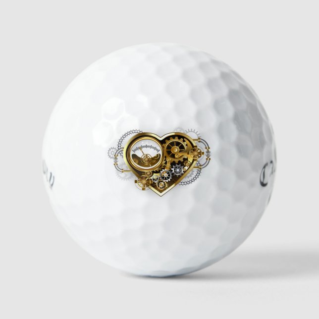 Steampunkherz mit Manometer Golfball (Vorderseite)
