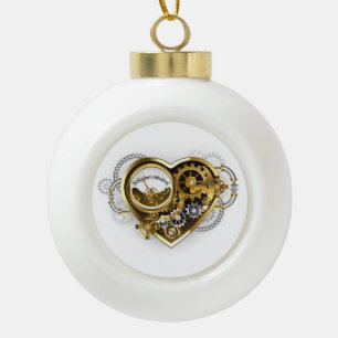 Steampunkherz mit Manometer Keramik Kugel-Ornament