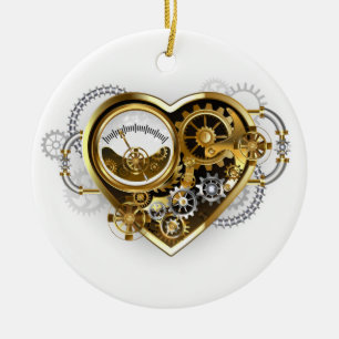 Steampunkherz mit Manometer Keramik Ornament