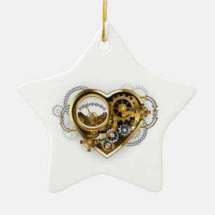 Steampunkherz mit Manometer Keramik Ornament