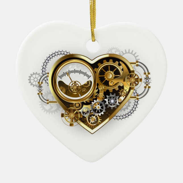 Steampunkherz mit Manometer Keramik Ornament (Vorne)