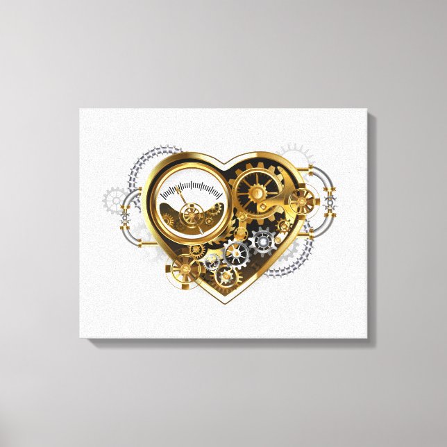 Steampunkherz mit Manometer Leinwanddruck (Vorderseite)