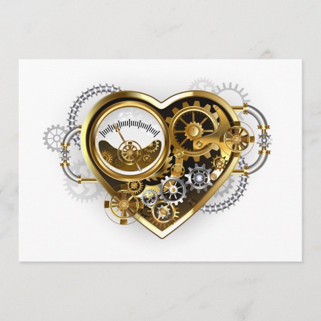 Steampunkherz mit Manometer Menükarte (Vorderseite)