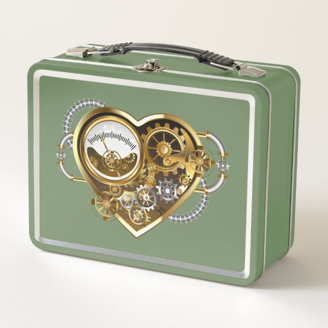 Steampunkherz mit Manometer Metall Brotdose (Vorderseite)