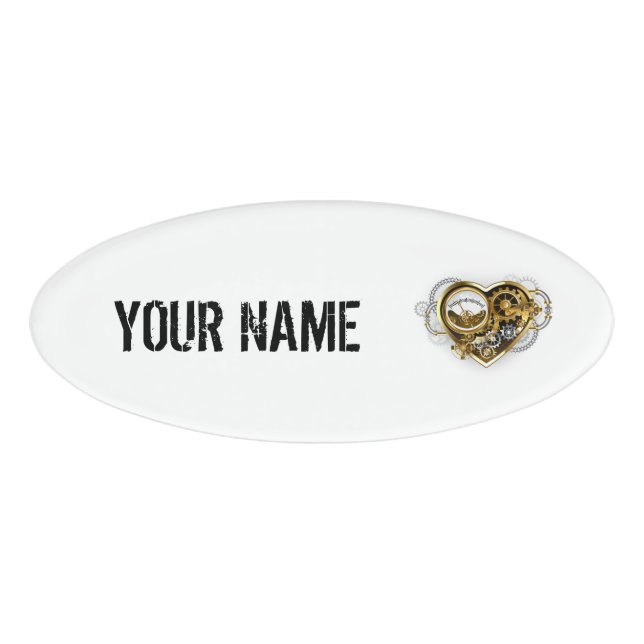 Steampunkherz mit Manometer Namenschild (Vorderseite)