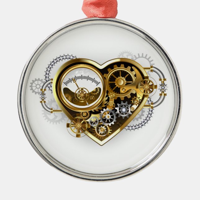 Steampunkherz mit Manometer Ornament Aus Metall (Vorne)