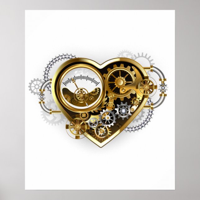 Steampunkherz mit Manometer Poster (Vorne)