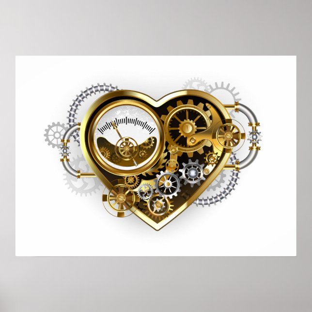 Steampunkherz mit Manometer Poster (Vorne)